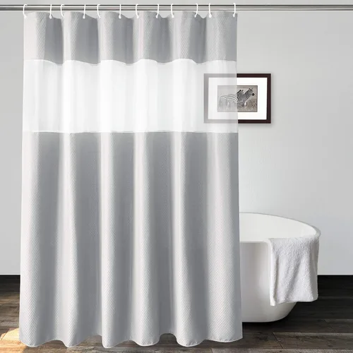 Miniatura 13 de UFRIDAY Cortina de ducha extralarga de 84 pulgadas con tejido de nido de abeja blanco y ventana con malla, cortina de baño decorativa resistente