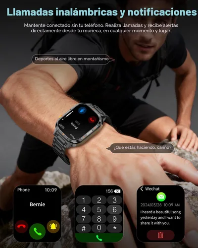 Miniatura 3 de Relojes inteligentes para hombres, reloj inteligente militar HD de 2.01 pulgadas con batería de 1000 mAh/linterna, responder/hacer llamadas reloj