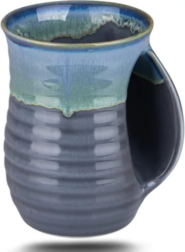 Taza de café calentadora de manos de cerámica hecha a mano (MEJORADA) - Tazas grandes calentadoras de manos de cerámica de 16 onzas, regalo con Taza