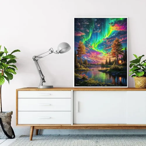 Miniatura 4 de HITO Kit de pintura de paisaje por números para adultos, Aurora para adultos, kits de pintura por números sobre lienzo para regalo, decoración