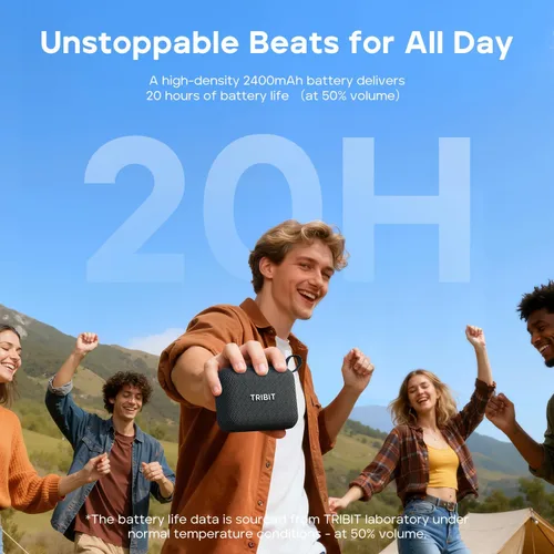 Miniatura 3 de Altavoz portátil Tribit PocketGo con Bluetooth, 20 horas de reproducción, IP68 resistente al agua/polvo, inalámbrico, BT6.0, para la ducha, sonido