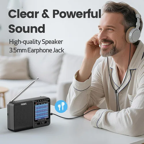 Miniatura 4 de PRUNUS J-711 - Radio portátil AM/FM/SW1-SW7 de onda corta, carga USB-C y operada por baterías AA, excelente recepción, antena larga, conector