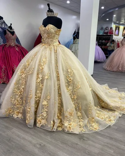 Miniatura 3 de Zhangyo Vestidos de quinceañera sin tirantes, vestido de baile hinchado dulce 16 vestidos para adolescentes, vestidos de novia para mujeres CXL087