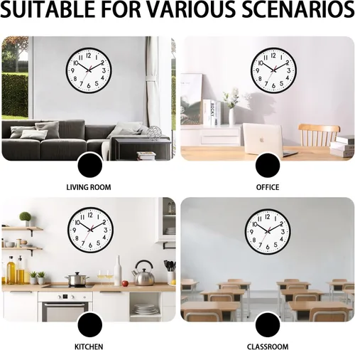 Miniatura 3 de HZDHCLH Reloj de pared negro, silencioso, funciona con pilas, 8 pulgadas, moderno, analógico, sin tictac, decorativo, para cocina, dormitorio, sala