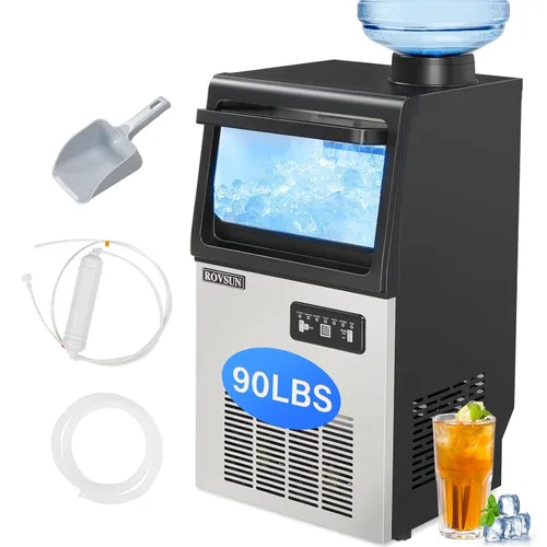 Miniatura 8 de ROVSUN Máquina de hielo comercial de acero inoxidable, hace 110 libras/24 horas, almacenamiento de 24 libras, máquina de hielo automática debajo