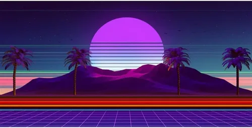 Renaiss Pancarta retro futurista de 6 x 3 pies con diseño de cibermundo cibernético retrowave estilo de los años 80, paisaje digital, fotografía,