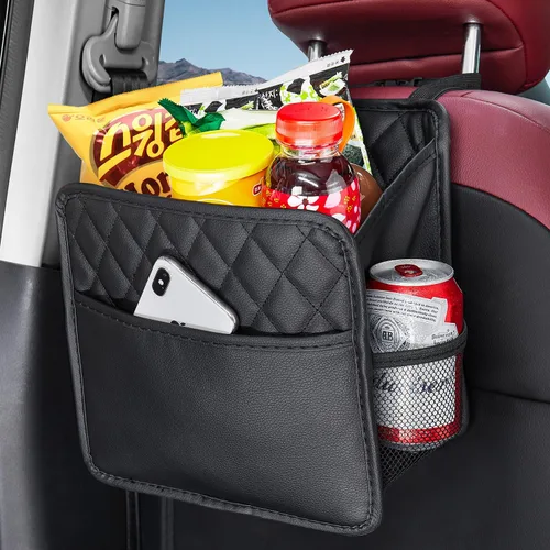 Miniatura 11 de LXUNYI Organizador de asiento de automóvil, paquete de 2 organizadores de asiento trasero de automóvil impermeables de cuero PU y bolsa