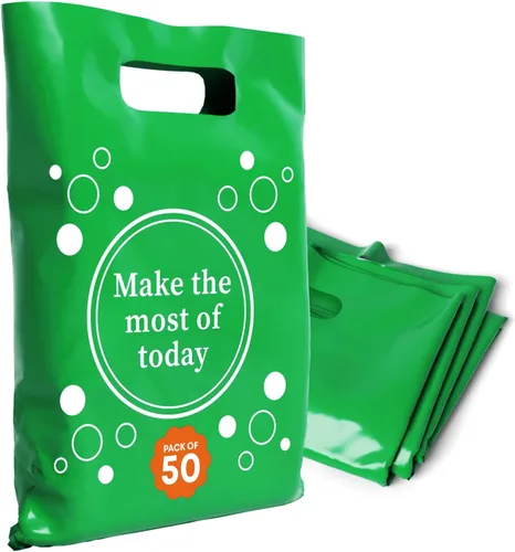 Miniatura 31 de Bolsas de plástico con asas – Bolsas de mercancía de 12 x 15 pulgadas para pequeñas empresas – Bolsas troqueladas para compras minoristas y Negro