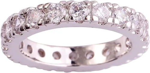 Miniatura 36 de Narica Anillo de 21 piedras chapadas en plata, apilables, corte redondo, zafiro azul, circonita cúbica, relleno de circonita cúbica, halo