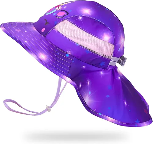 Miniatura 65 de Sombrero de sol para niños, protección UV, unicornio, verano, playa, jugar con ala ancha, solapa para el cuello para niñas y niños