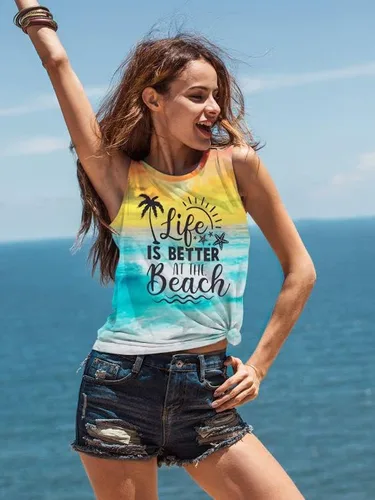 Miniatura 2 de LUKYCILD Life is Better at The Beach Tank Tops Women Summer Beach Tank Casual Vacation Graphic Sleeveless Shirt