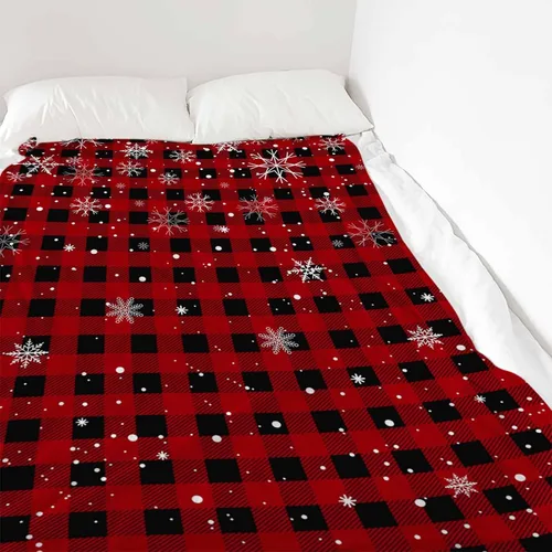 Miniatura 5 de Manta de Navidad para sofá, manta de lana cuadriculada roja, suave, acogedora y cálida, manta de franela con copos de nieve para cama, sofá, silla