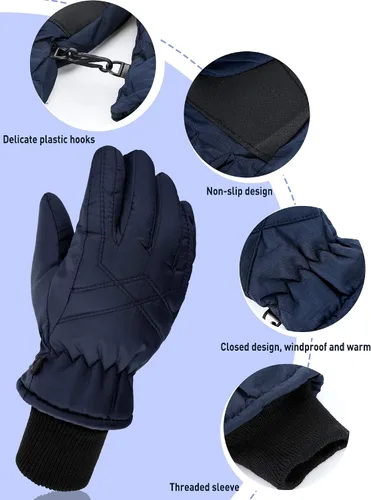 Miniatura 4 de SATINIOR 2 pares de guantes impermeables para niños, guantes de nieve cálidos para invierno, guantes de esquí para niños y niñas, resistentes al