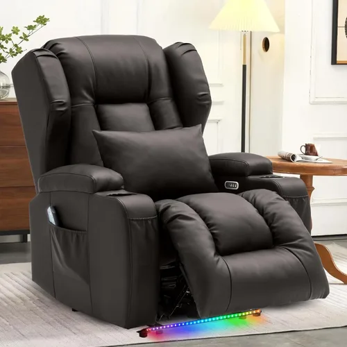 Miniatura 12 de Sillas reclinables eléctricas para adultos con masaje y calor, silla reclinable individual de piel sintética, sofá reclinable reclinable para cine