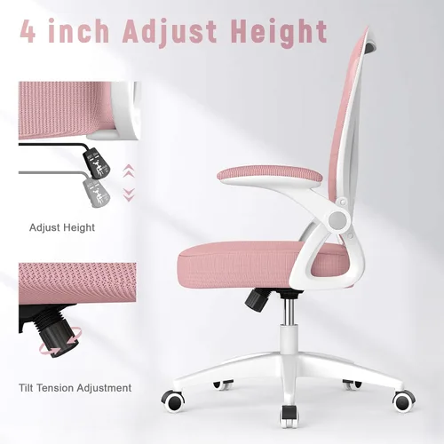 Miniatura 4 de naspaluro Silla de oficina ergonómica, silla para computadora con altura ajustable, brazos abatibles y soporte lumbar, silla de escritorio de malla