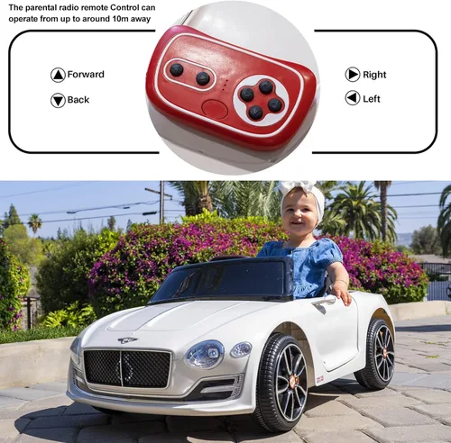 Miniatura 7 de SEHOMY - Auto blanco eléctrico para niños de 12 V con control remoto para padres, autos con licencia Bentley para niños, auto de juguete para niños