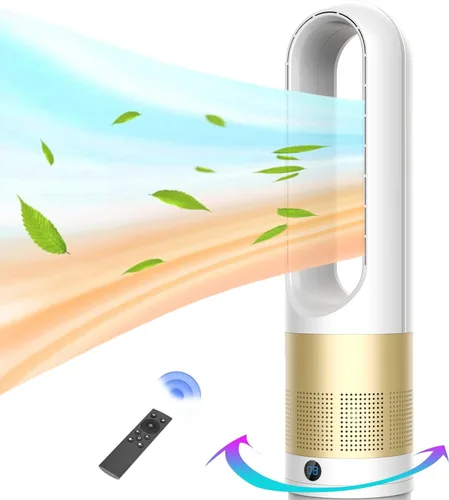 Combo de calentador y ventilador sin aspas, ventilador de calentador de 1400 W y ventilador frío de 40 W, ventilador oscilante de 80°, uso durante