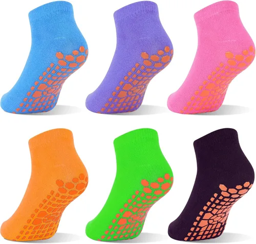 Miniatura 10 de GRPSKCOS Calcetines de Agarre para Niños 6 Pares Calcetines de Agarre para Niños Calcetines de Trampolín Antideslizantes para Tobillo Calcetines