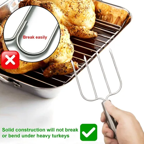 Miniatura 5 de KAYCROWN Levantadores de pavo y asado de pavo, con 2 agujas de adobo y tenedores de acero inoxidable para aves de corral, elevadores de aves