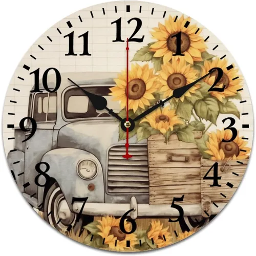 Miniatura 18 de Relojes de pared de 16 pulgadas, girasol con abejas y hojas, movimiento de cuarzo decorativo de madera, número arábigo, mariposa, girasol, reloj