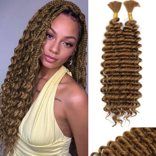 Miniatura 10 de Mezcla de cabello humano trenzado sintético de onda profunda a granel para trenzar, 16 pulgadas, cabello trenzado húmedo y ondulado, 2 piezas