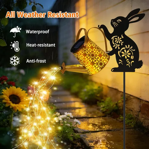 Miniatura 3 de Luces solares para regadera, linterna colgante de conejo, luces solares al aire libre, regalos para amantes de los conejos para mamá, mujeres