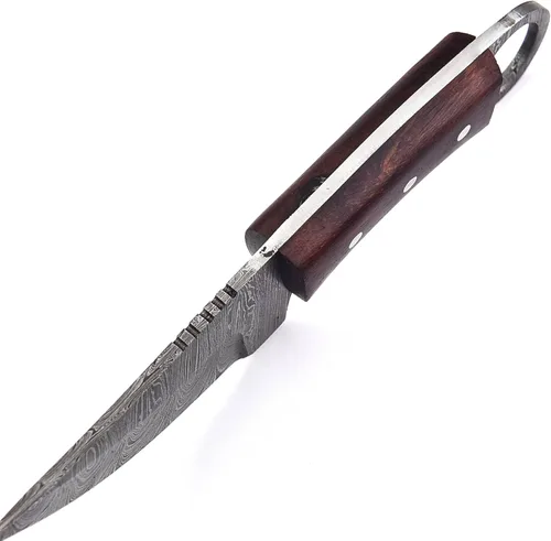 Miniatura 5 de Cuchillo de caza de hoja de acero de Damasco con lazo para cinturón de cuero, cuchillos de damasco de hoja fija para hombres, el mejor cuchillo