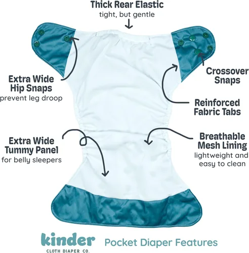 Miniatura 5 de Kinder Juego de 5 pañales de tela reutilizables para bebé, estilo bolsillo, camiseta atlética que absorbe la humedad, recién nacido a orinal 7-60