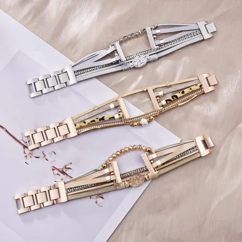 Miniatura 6 de VISOOM Pulsera bohemia con cuentas compatible con Fitbit Versa 4/Versa 3 Bandas/Fitbit Sense2/Sense, correa de reloj de cuero para mujer, hecha a