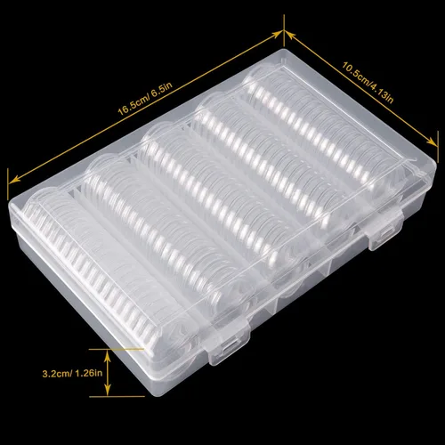Miniatura 2 de 100 unidades de 0.984 in para monedas con caja organizadora de almacenamiento de plástico para suministros de colección de monedas