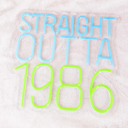 Miniatura 5 de Straight Outta - Letreros de neón de 1986 con texto en inglés "Happy Birthday", lámpara brillante para 40 años, 40 años, luces de neón retro
