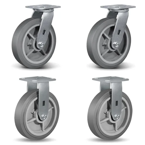 Miniatura 45 de Ruedas giratorias de alta resistencia 4x2, ruedas industriales, ruedas de goma (banda de rodadura plana), juego de 1 con capacidad de hasta 450