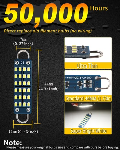Miniatura 3 de QasimLED 44MM 1.73" Bombilla LED Festoon de bucle rígido para auto 2016 Chip superbrillante 211-2 212-2 561 578 lámparas de domo de lectura