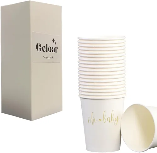 Miniatura 10 de Oh Baby - Vasos de fiesta para baby shower, paquete de 20 vasos de papel desechables dorados de 9 onzas para fiesta de baby shower