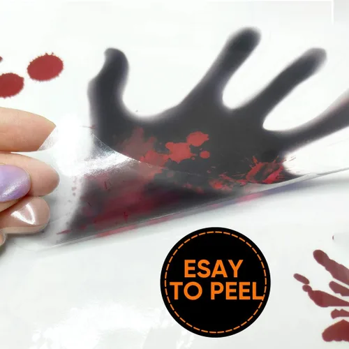 Miniatura 3 de Tuzuaol 119 piezas de decoraciones de Halloween sangrientas huellas de manos sangrientas de Halloween, calcomanías de cuchillo, calcomanías