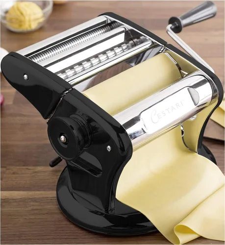Miniatura 3 de Cestari Máquina de pasta de acero inoxidable, rodillo de 5.906 in con base de succión patentada para uso antideslizante, incluye cortador de pasta