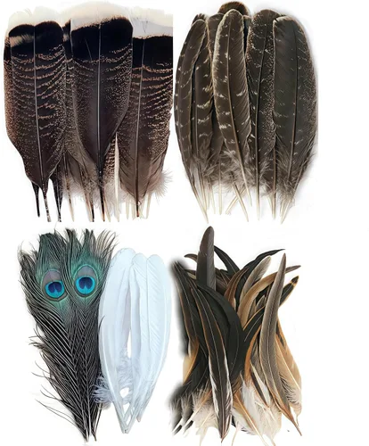 Miniatura 10 de Pluma natural real a granel, 30 unidades, 3 estilos de plumas surtidas, plumas de ganso blanco, plumas de gallo, plumas de pavo real para decoración
