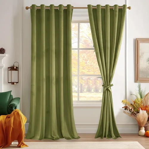 Miniatura 72 de JIUZHEN - Cortinas de terciopelo gris de 63 pulgadas opacas para sala de estar - Cortinas gruesas de terciopelo con ojales para ventana