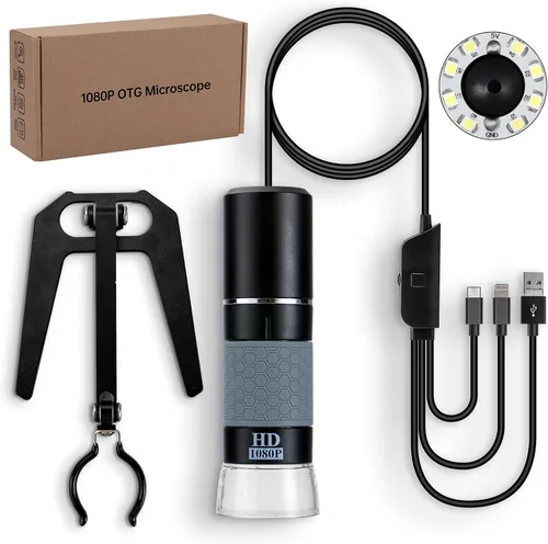Miniatura 7 de Microscopio USB 1080P con soporte de metal, cámara de microscopio digital de mano 50X-1000X compatible con iPhone/Android/Windows/Mac Negro