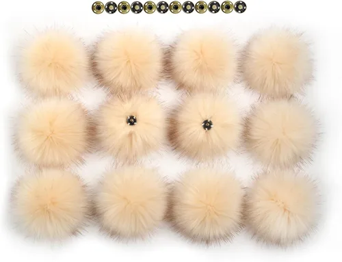 Miniatura 15 de 12 piezas de accesorios para sombreros de tejer, bola de pompón de piel sintética con botón de presión