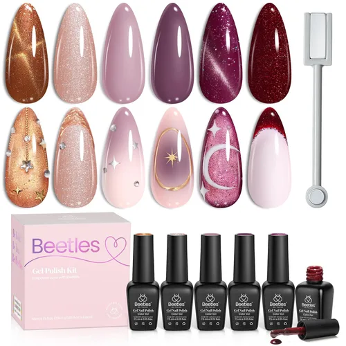 Miniatura 12 de Beetles - Juego de esmaltes de gel azul, esmalte de uñas de gel plateado azul marino oscuro con purpurina, 6 colores, lámpara UV para remojar uñas