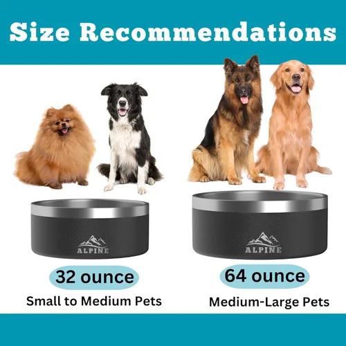 Miniatura 5 de Alpine Juego de 2 cuencos de acero inoxidable para perros, antideslizantes, cuenco de metal para mascotas para alimentos y agua, aislamiento de Azul