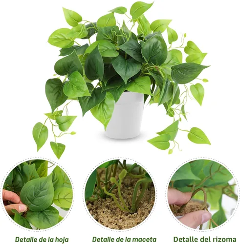 Miniatura 3 de CEWOR Plantas Artificiales Pothos Falso con Maceta de Plástico Planta Artificial en Maceta para Hogar Oficina Dormitorio Decoración