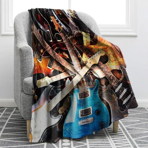 Miniatura 26 de Jekeno Regalos personalizados de guitarra para mujeres y hombres, impresión de manta de guitarra, manta personalizada con nombre, mantas de franela
