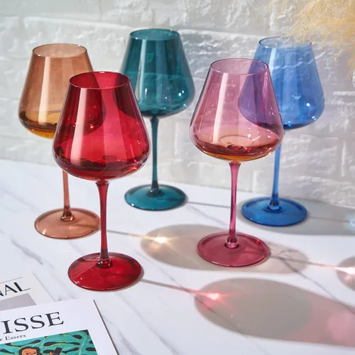 Khen Flower Blooms - Juego de 5 copas de vino de cristal de colores, vasos grandes de 20 onzas, vasos altos de estilo italiano para vino tinto y