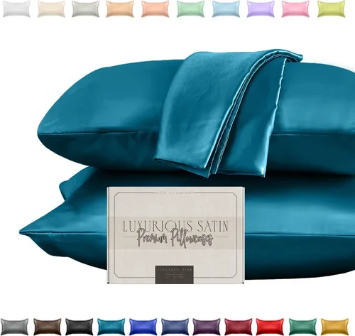 Miniatura 22 de Elegant Comfort Juego de 2 fundas de almohada de satén sedosas y lujosas para una piel y cabello más saludables, cierre con cremallera oculta