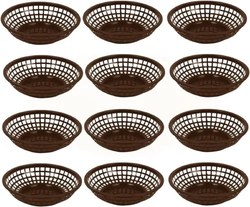 Miniatura 7 de TrueCraftware - Cestas redondas de comida rápida de 8 x 2 pulgadas, juego de 12 bandejas para servir alimentos, cestas clásicas para sándwiches