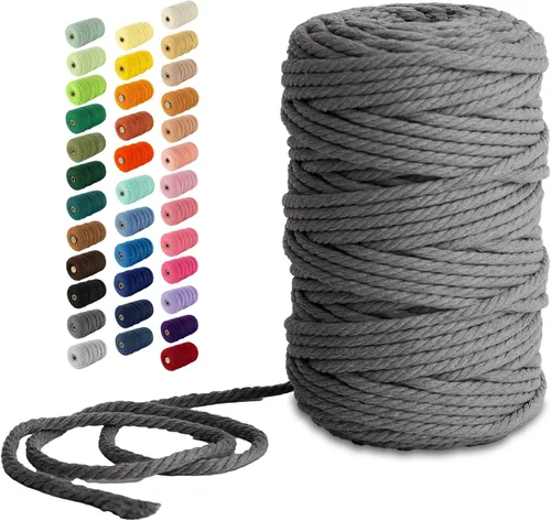 Miniatura 166 de Nook Theory - Cuerda de macramé de 3 mm, 220 yardas de cuerda de algodón, hilo de 4 mm y 5 mm, cuerda para manualidades, perfecta para colgantes