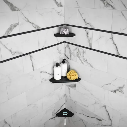 Miniatura 8 de Questech Decor - Estante esquinero de ducha, con tapa para una nueva construcción, estante esquinero de ducha para paredes de azulejos, organizador