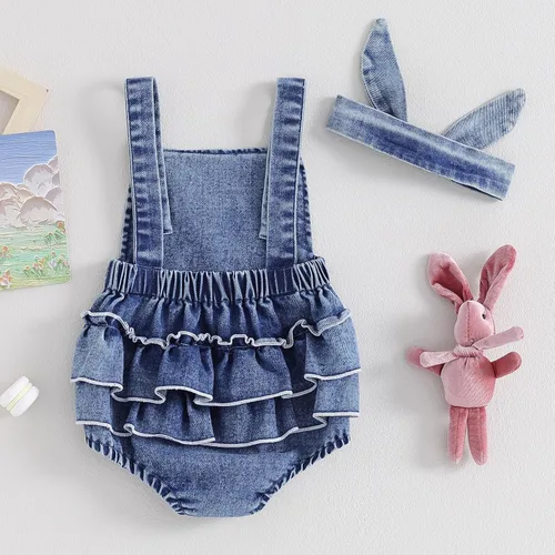 Miniatura 7 de Traje de primavera y verano para bebé, bebé, sin mangas, mameluco de mezclilla, enterizo de una pieza